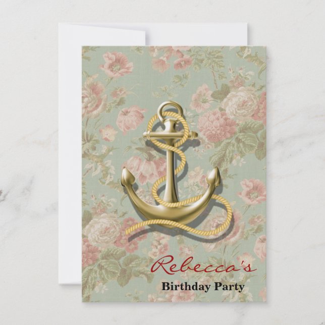 cute french country floral girly nautical anchor invitation (Front)