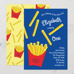Cute French Frie Kids 1st Birthday Party Fast Food Invitation