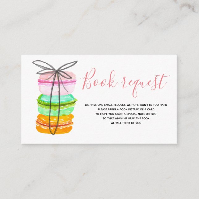Cute french macaron baby shower book request card (Front)
