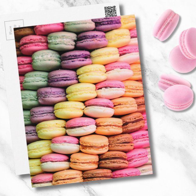 Cute French Macaron Cookies Postcard (Cute Trendy Colorful French Macaron Cookie Baking Postcard)