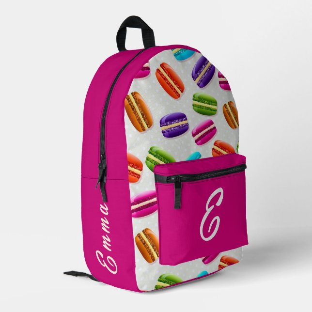 Cute French Macaron Pattern Custom Monogram Name  Printed Backpack (Back Corner Left)