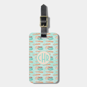 Cute French Pastries and Cappuccino   Pastel Blue Luggage Tag