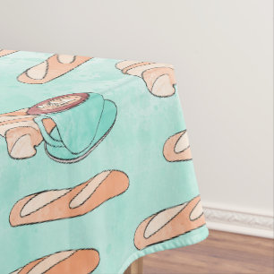 Cute French Pastries and Cappuccino Pastel Blue Tablecloth