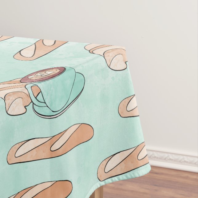 Cute French Pastries and Cappuccino | Pastel Blue Tablecloth (In Situ)