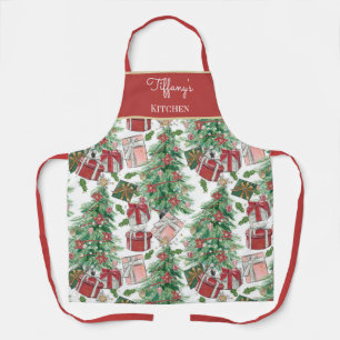 Cute,  French Pink, Red, and Soft Green Trees Apron