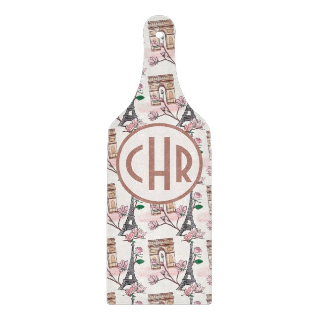 Cute French Theme Monogram | France Landmarks Cutting Board (Front)