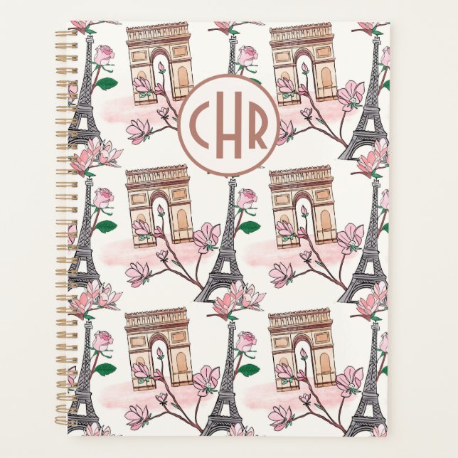 Cute French Theme Monogram | France Landmarks Planner (Front)