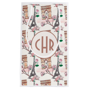 Cute French Theme Monogram   France Landmarks Small Gift Bag