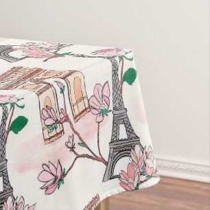 Cute French Theme Monogram   France Landmarks Tablecloth