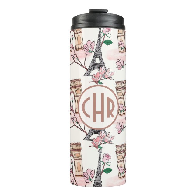 Cute French Theme Monogram | France Landmarks Thermal Tumbler (Front)