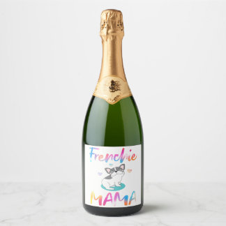 Cute Frenchie Bulldog Mama Colourful Sparkling Wine Label