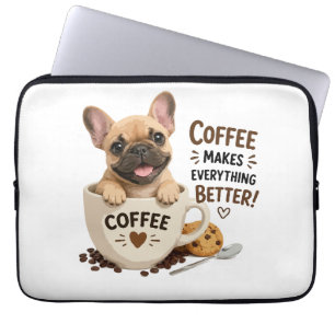 Cute Frenchie Coffee Lover Illustration Laptop Sleeve