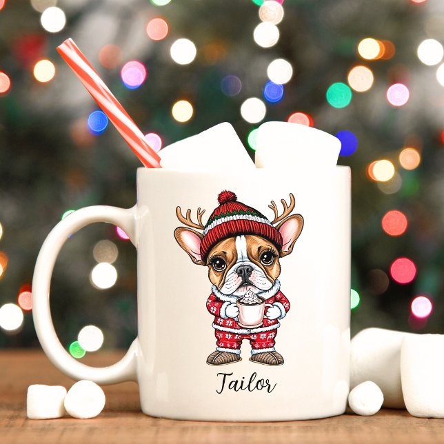 Cute Frenchie Dog Christmas Mug (French bulldog personalized Christmas mug.)