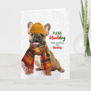 Cute Frenchie Dog Funny Fleas Navidog with Name Holiday Card