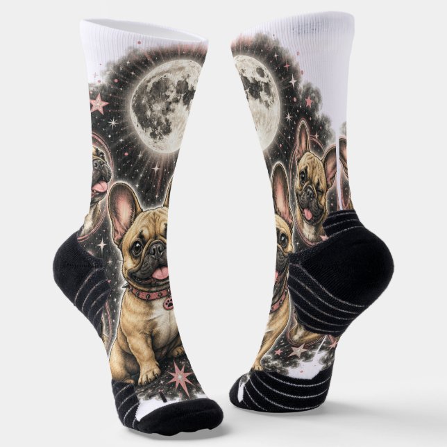 Cute Frenchie Dog Lover Celestial Socks (Angled)