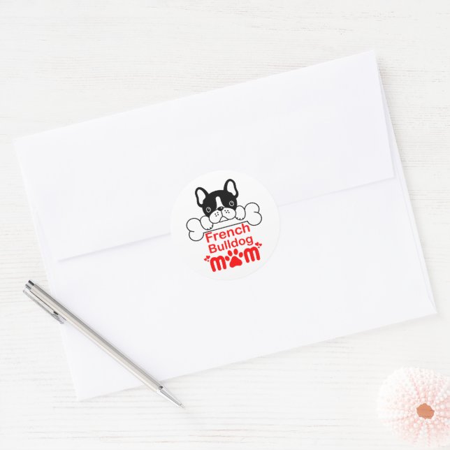Cute Frenchie Mum Puppy Dog French Bulldog Classic Round Sticker (Envelope)