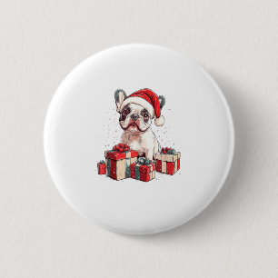 Cute Frenchie Santa Hat Funny Christmas French Bul 6 Cm Round Badge