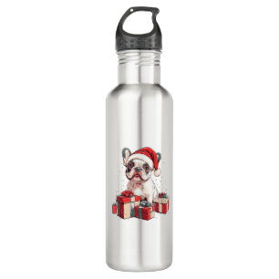 Cute Frenchie Santa Hat Funny Christmas French Bul 710 Ml Water Bottle
