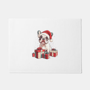 Cute Frenchie Santa Hat Funny Christmas French Bul Doormat