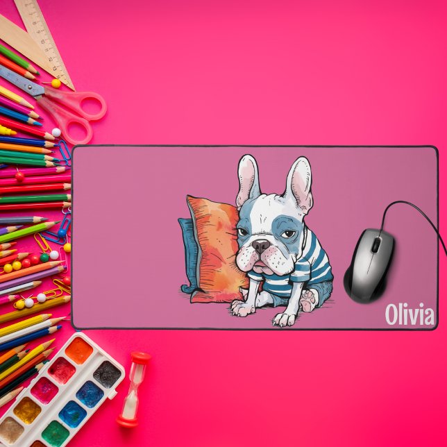 cute Frenchy pet dog, dressed animal, Funny  Desk Mat (Creator Uploaded)