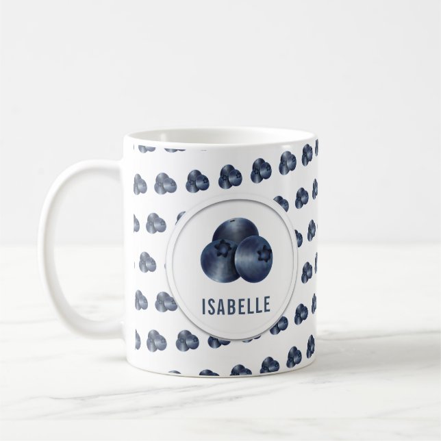 Cute Fresh Blueberry Graphic Coffee Mug (Left)