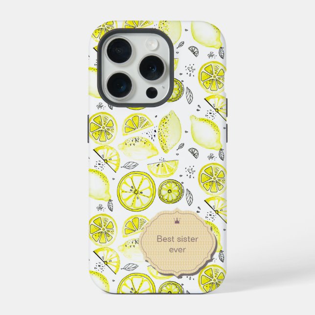 Cute Fresh Lemon Citrus Doodle Yellow Best Sister iPhone Case (Back)