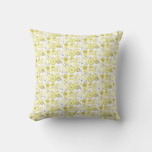 Cute Fresh Lemon Citrus Doodle Yellow Cushion