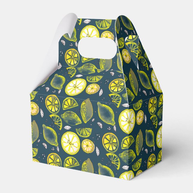 Cute Fresh Summer Lemon Citrus Doodle Yellow Blue Favour Box (Front Side)