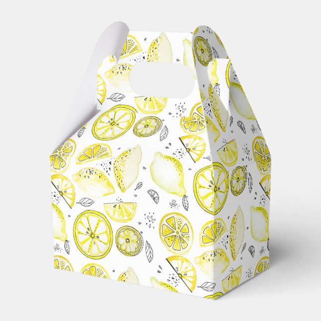 Cute Fresh Summer Lemon Citrus Doodle Yellow Favour Box (Front Side)