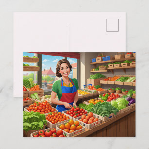 Cute fresh vegetables vendors  postcard
