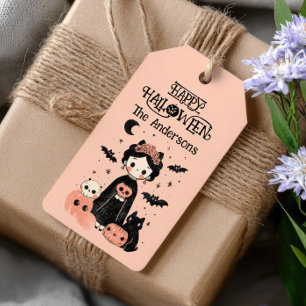 Cute Frida Kahlo Whimsical Pink Happy Halloween  Gift Tags