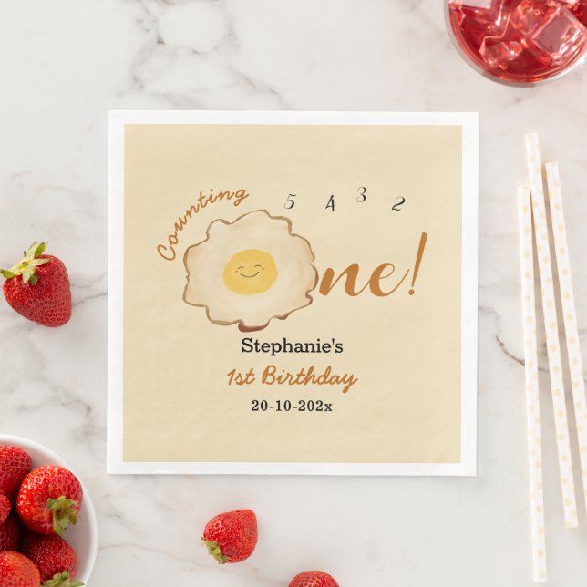 Cute Fried Egg 1st Birthday Napkin (Insitu)