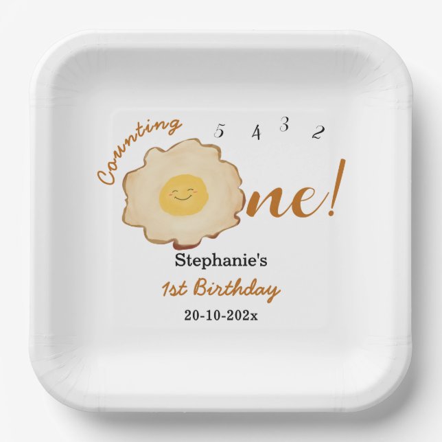 Cute Fried Egg 1st Birthday Paper Plate (Front)