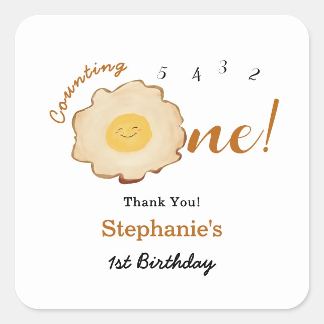 Cute Fried Egg 1st Birthday Square Sticker (Front)