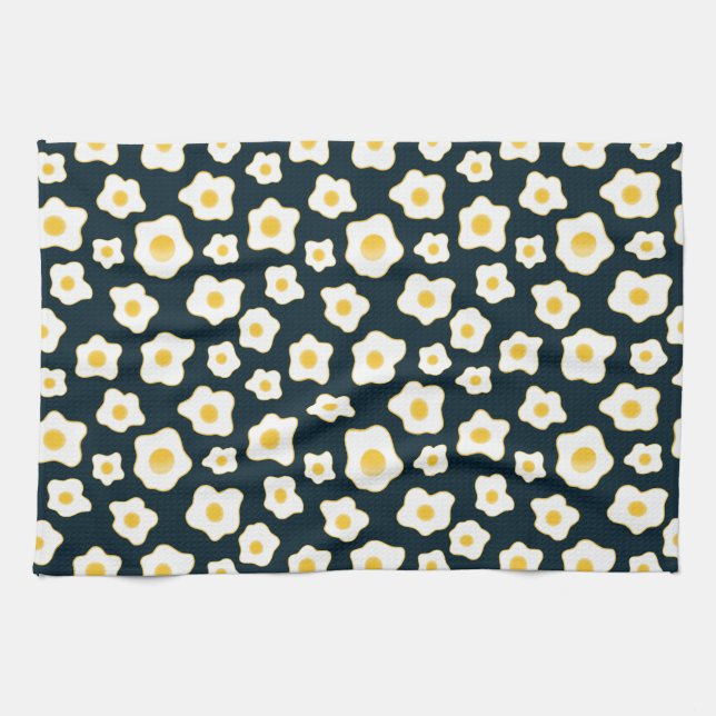 Cute Fried Eggs Flower Pattern Tea Towel (Horizontal)