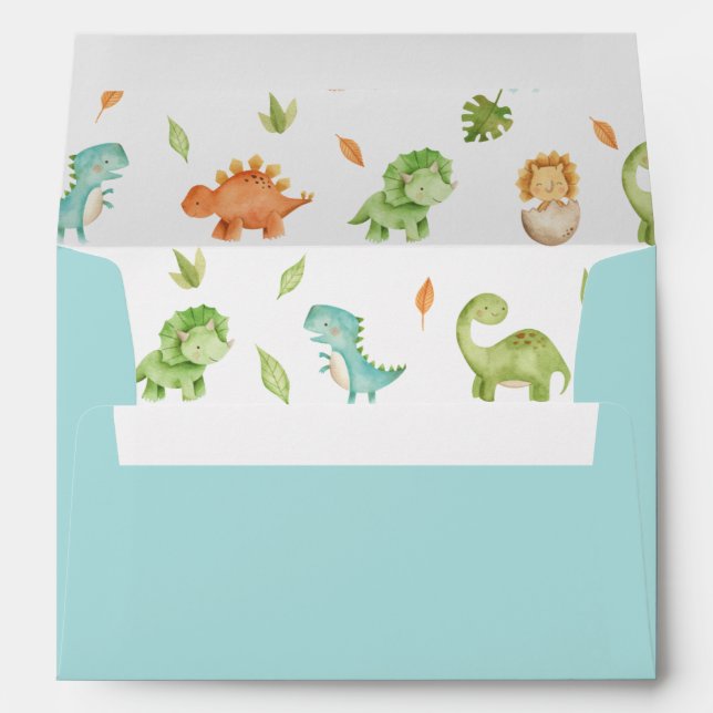 Cute Friendly Blue Green Dinosaurs 5x7 Card A7 Envelope (Back (Bottom))