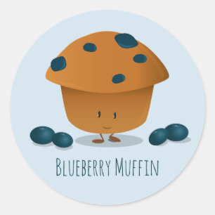 Cute Friendly Blueberry Muffin Cartoon Character Classic Round Sticker