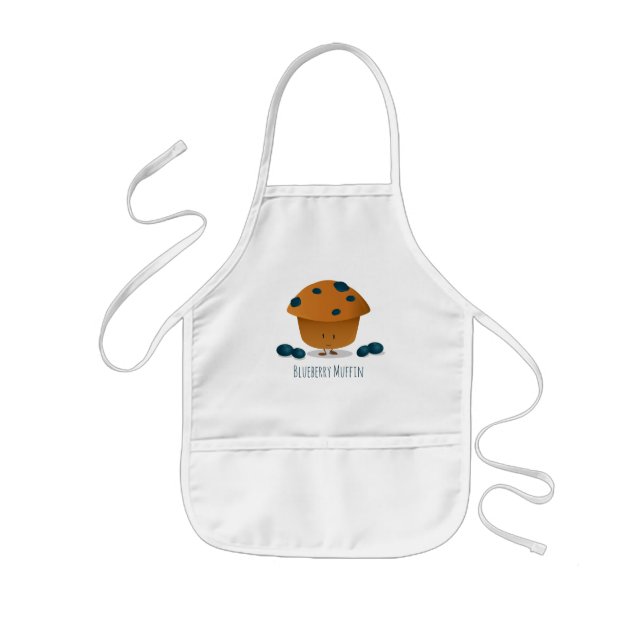 Cute Friendly Blueberry Muffin Cartoon Character Kids Apron (Front)