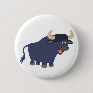 Cute Friendly Cartoon Bull Button Badge