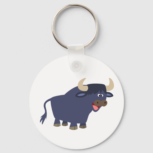 Cute Friendly Cartoon Bull Keychain (Front)