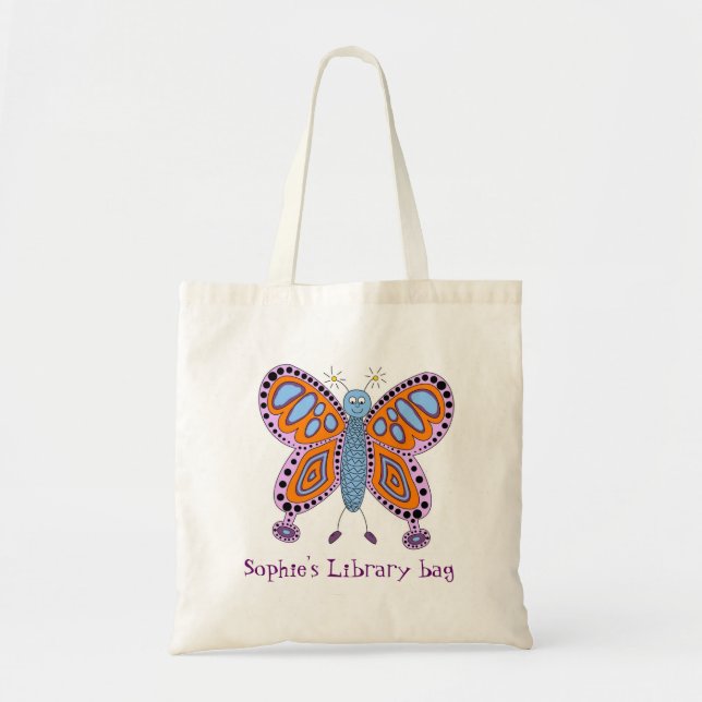 Cute friendly cartoon butterfly illustration tote bag (Front)