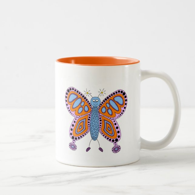 Cute friendly cartoon butterfly illustration Two-Tone coffee mug (Right)