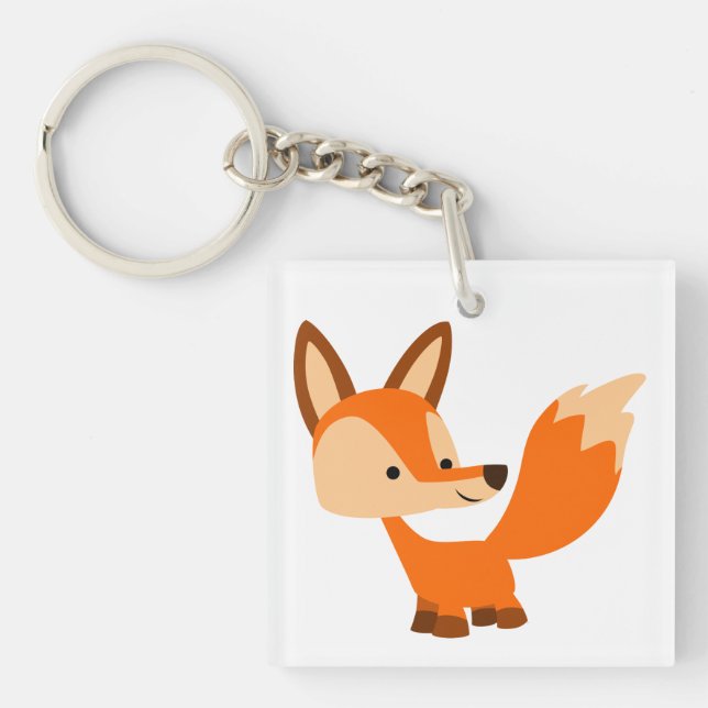 Cute Friendly Cartoon Fox Acrylic Keychain (Front)