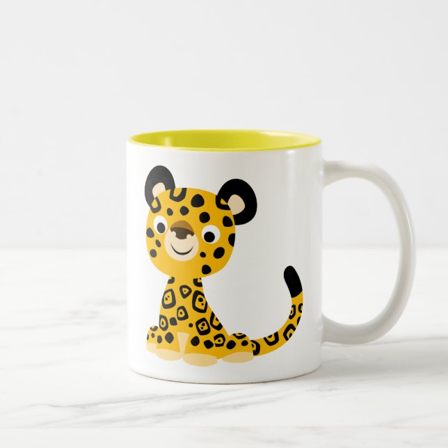 Cute Friendly Cartoon Jaguar Two-Tone Coffee Mug (Right)
