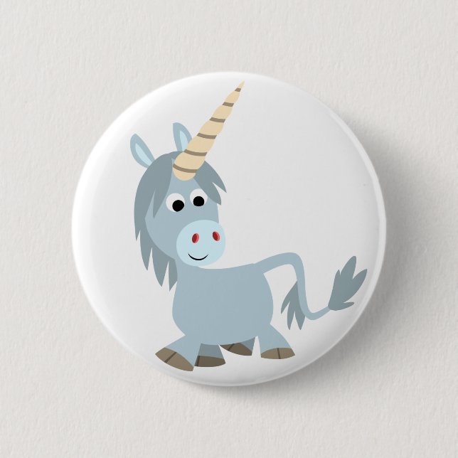 Cute Friendly Cartoon Unicorn Button Badge (Front)