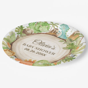 Cute Friendly Dinosaur Baby Shower Birthday  Paper Plate