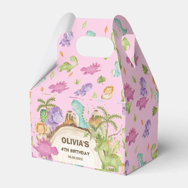 Cute Friendly Dinosaurs Girl Birthday Baby Shower  Favour Box (Front Side)