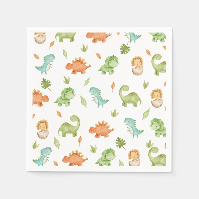 Cute Friendly Dinosaurs Party T-Rex Brontosaurus  Napkin (Front)
