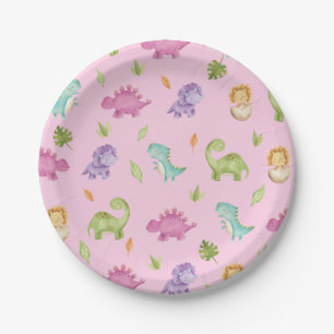Cute Friendly Dinosaurs Party T-Rex Girl Birthday  Paper Plate
