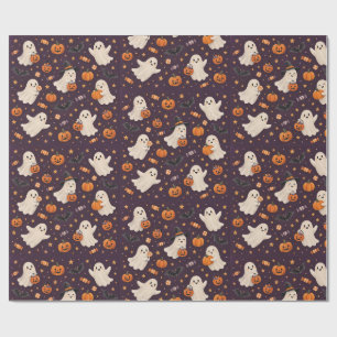 Cute Friendly Ghost Parade Kids Halloween Wrapping Paper
